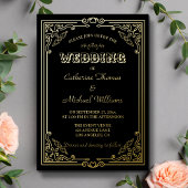  Deco Art Elegant Black & Golden Wedding Folie Uitnodiging