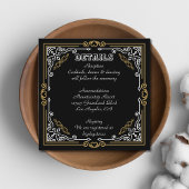 Deco Art Elegant Black White Gold Wedding Informatiekaartje