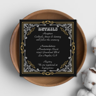 Deco Art Elegant Black White Gold Wedding Informatiekaartje