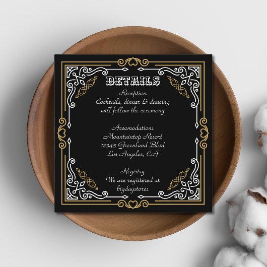  Deco Art Elegant Black White Gold Wedding Informatiekaartje