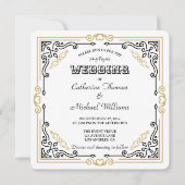  Deco Art Elegant Black White Gold Wedding Kaart (Voorkant)