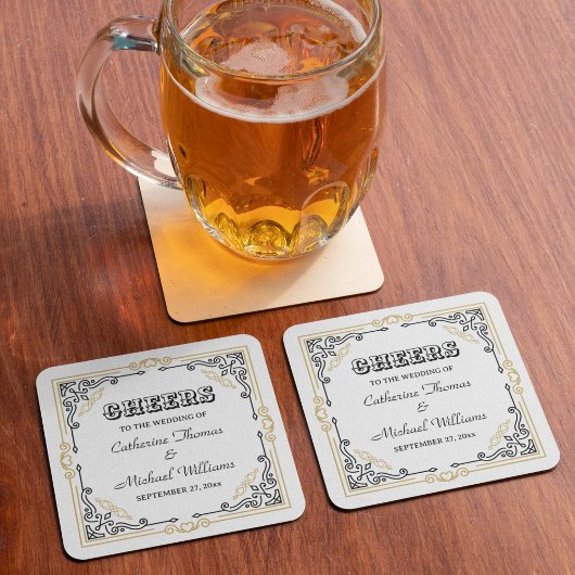  Deco Art Elegant Black White Gold Wedding Kartonnen Onderzetters