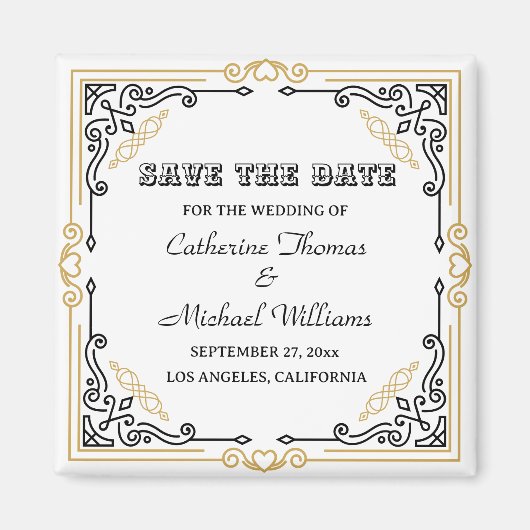  Deco Art Elegant Black White Gold Wedding Magneet (Voorkant)