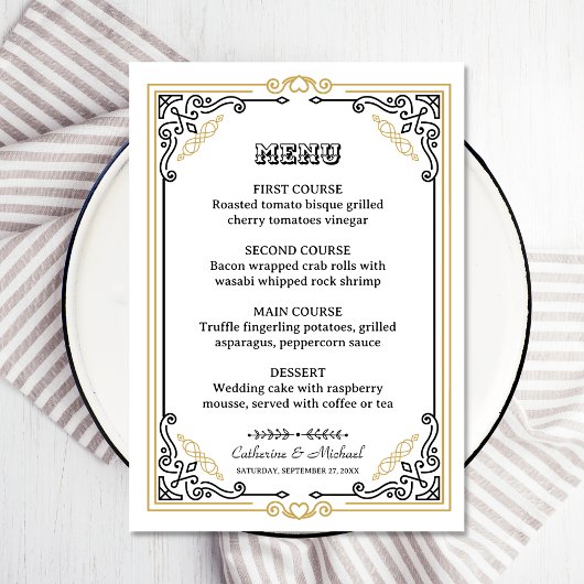  Deco Art Elegant Black White Gold Wedding Menu