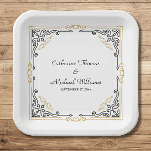 Deco Art Elegant Black White Gold Wedding Papieren Bordje