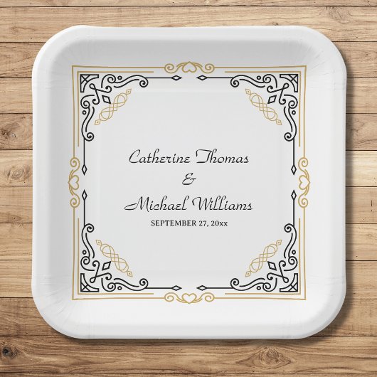  Deco Art Elegant Black White Gold Wedding Papieren Bordje
