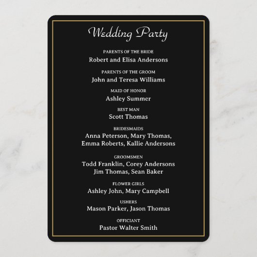  Deco Art Elegant Black White Gold Wedding Programmakaart (Achterkant)