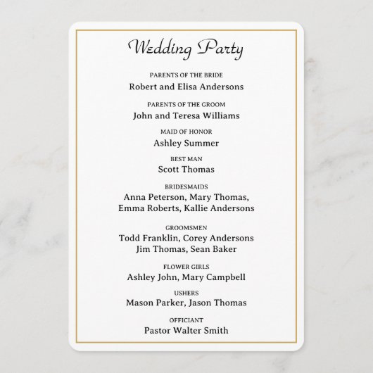  Deco Art Elegant Black White Gold Wedding Programmakaart (Achterkant)