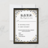  Deco Art Elegant Black White Gold Wedding RSVP Kaartje (Voorkant)