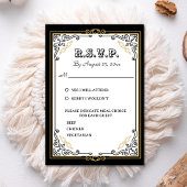  Deco Art Elegant Black White Gold Wedding RSVP Kaartje