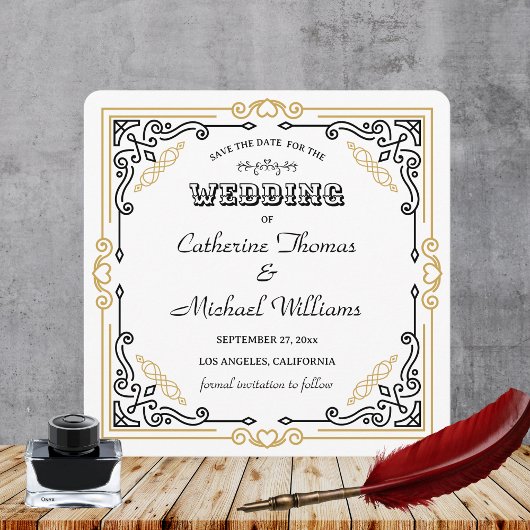  Deco Art Elegant Black White Gold Wedding Save The Date