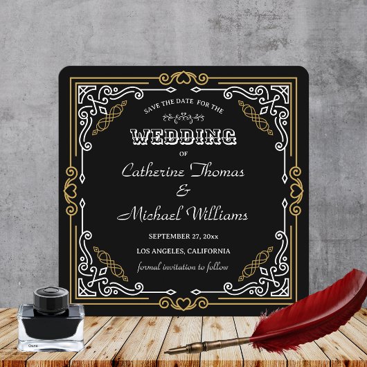 Deco Art Elegant Black White Gold Wedding Save The Date