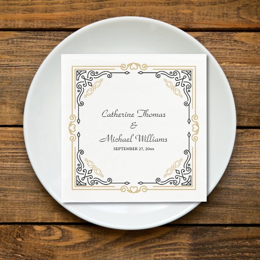  Deco Art Elegant Black White Gold Wedding Servet