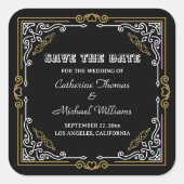  Deco Art Elegant Black White Gold Wedding Vierkante Sticker (Voorkant)