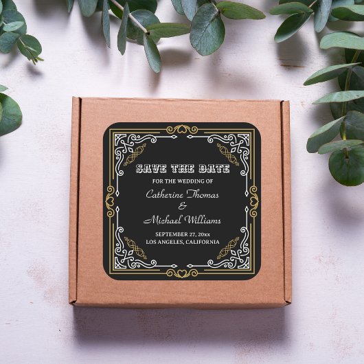  Deco Art Elegant Black White Gold Wedding Vierkante Sticker