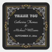  Deco Art Elegant Black White Gold Wedding Vierkante Sticker (Voorkant)