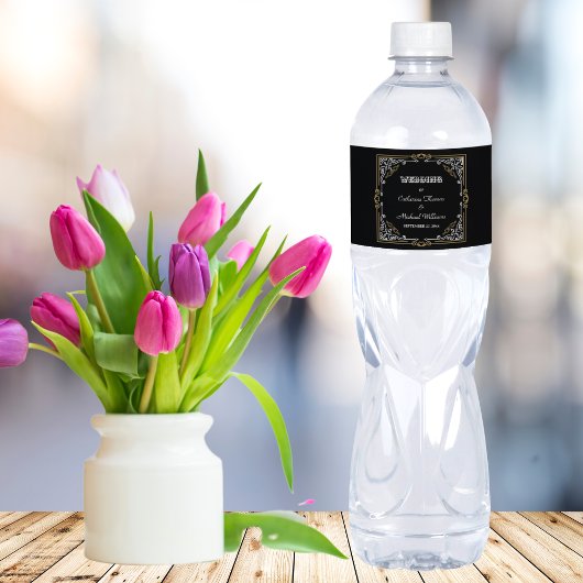  Deco Art Elegant Black White Gold Wedding Waterfles Etiket