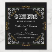  Deco Art Elegant Black White Gold Wedding Wijn Etiket (Enkel label)