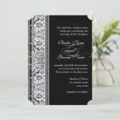 Deco Black Damask Wedding Invitations Kaart (Staand voorkant)