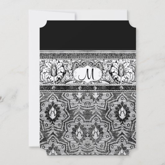 Deco Black Damask Wedding Invitations Kaart (Achterkant)