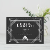 Deco Black en White Invitation Kaart (Staand voorkant)
