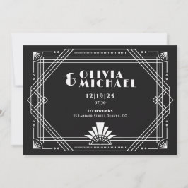 Deco Black en White Invitation Kaart