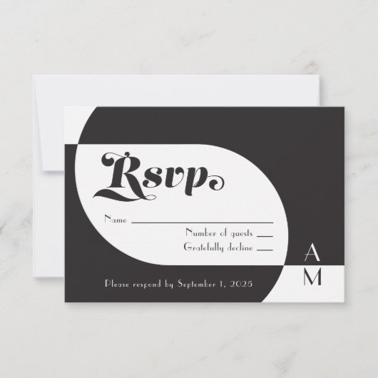 Deco Black en White RSVP Kaartje (Voorkant)