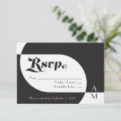 Deco Black en White RSVP Kaartje (Staand voorkant)