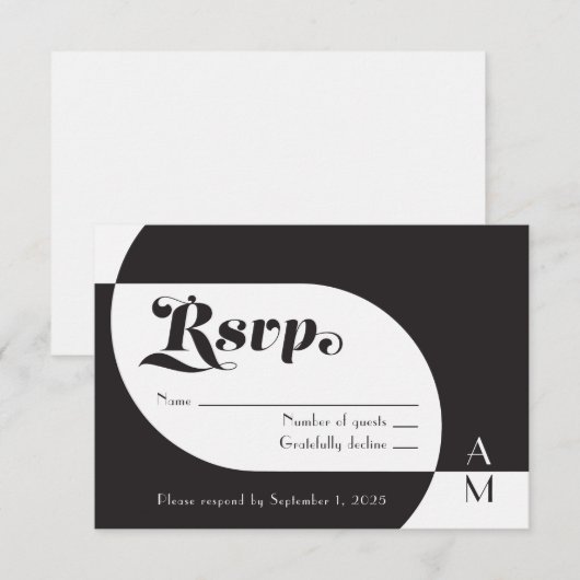 Deco Black en White RSVP Kaartje (Voorkant / Achterkant)