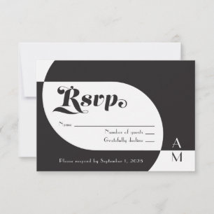  Deco Black en White RSVP Kaartje