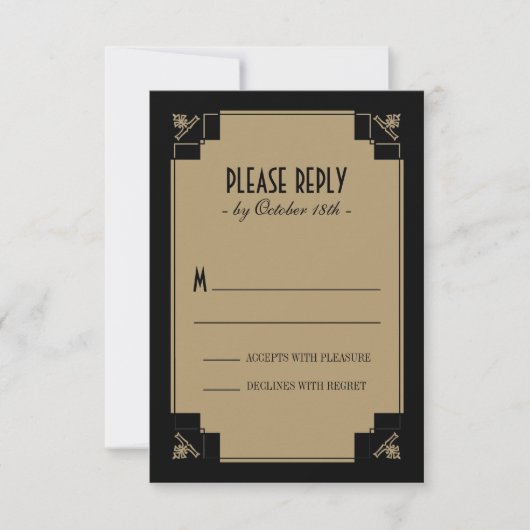 Deco Black & Gold-respons RSVP Kaartje (Voorkant)