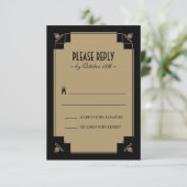 Deco Black & Gold-respons RSVP Kaartje (Staand voorkant)