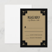 Deco Black & Gold-respons RSVP Kaartje (Voorkant / Achterkant)