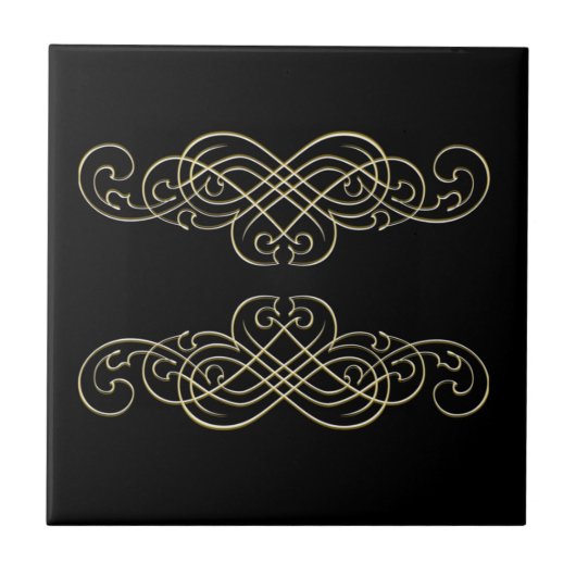  deco Black White en Gold Scroll Tegeltje (Voorkant)