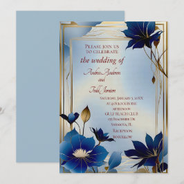 Deco blauwe bloem bruiloft kaart