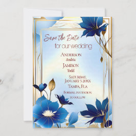 Deco blauwe bloemen bruiloft opslaan van de datum save the date