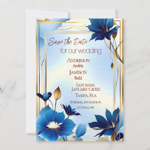 Deco blauwe bloemen bruiloft opslaan van de datum save the date