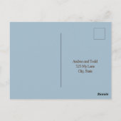 Deco blauwe bloemen bruiloft RSVP Briefkaart (Achterkant)