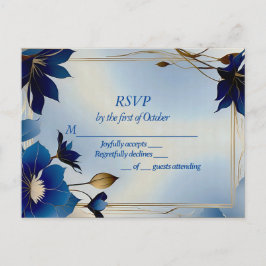 Deco blauwe bloemen bruiloft RSVP Briefkaart