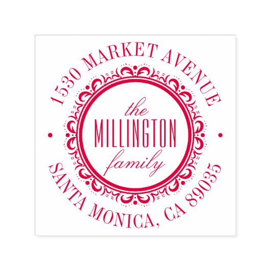 Deco Bloeiend Rond Terugkeeradres Zelfinktende Stempel (Design)