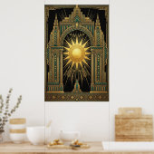 Deco Celestial Sun Portal Poster | Gold Teal Cathe (Keuken)