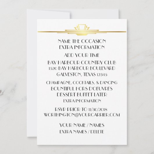 Deco Champagne Save The Date Uitnodiging (Achterkant)