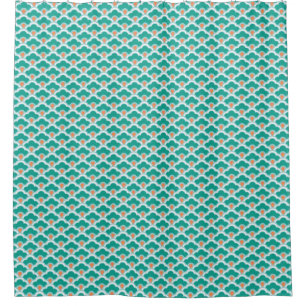 Deco Chinese Scallops, Blauwgroen, Aqua en Coral Douchegordijn