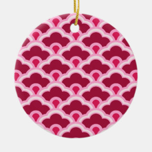 Deco Chinese Scallops, Bourgogne Wine en Roze Keramisch Ornament
