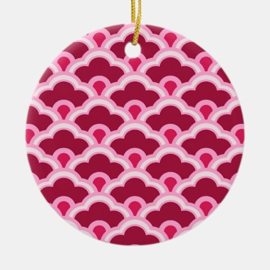 Deco Chinese Scallops, Bourgogne Wine en Roze Keramisch Ornament (Voorkant)