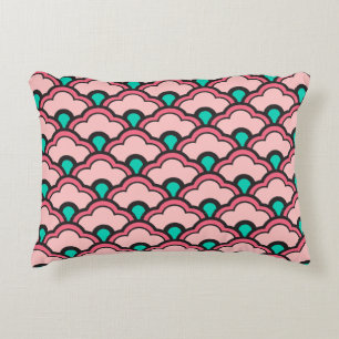 Deco Chinese Scallops, Coral Pink en Turquoise Accent Kussen