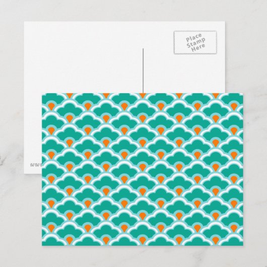 Deco Chinese Scallops, Coral Pink en Turquoise Briefkaart (Voorkant / Achterkant)