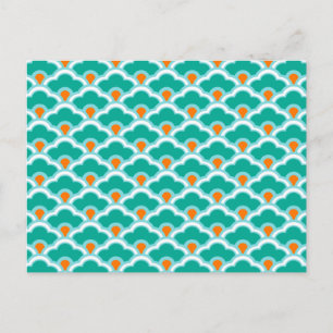 Deco Chinese Scallops, Coral Pink en Turquoise Briefkaart