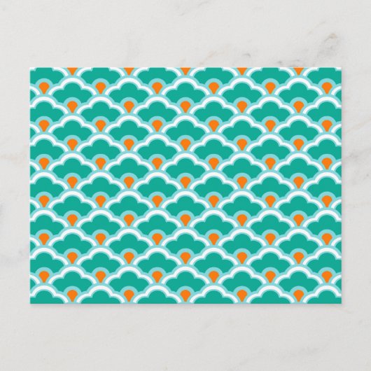 Deco Chinese Scallops, Coral Pink en Turquoise Briefkaart (Voorkant)