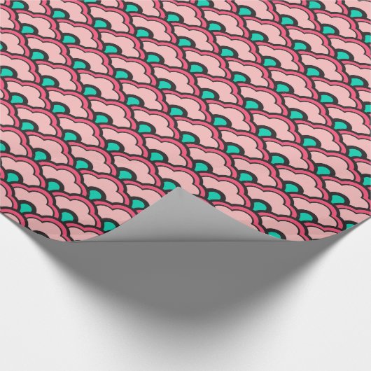 Deco Chinese Scallops, Coral Pink en Turquoise Cadeaupapier (Hoek)